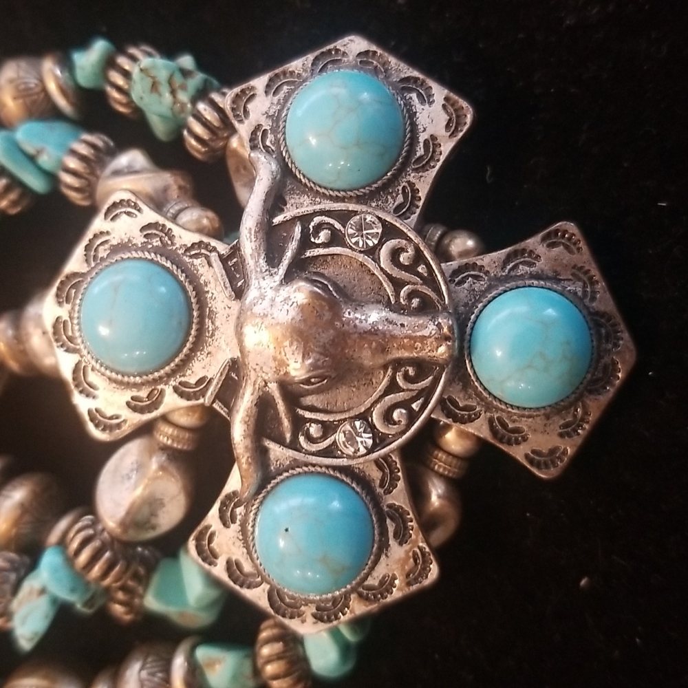 TURQUOISE NAVAJO Longhorn Bull Silver Bracelet - Picture 6 of 6